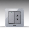 Aura Kombi Rahmen Glass Gray - Bộ 1 công tắc + Ổ cắm đơn 2 chấu - Kính cao cấp