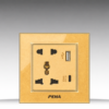 Aura Kombi Rahmen Glass Gold - Bộ ổ cắm đa năng 5 chấu + USB/TYPE C