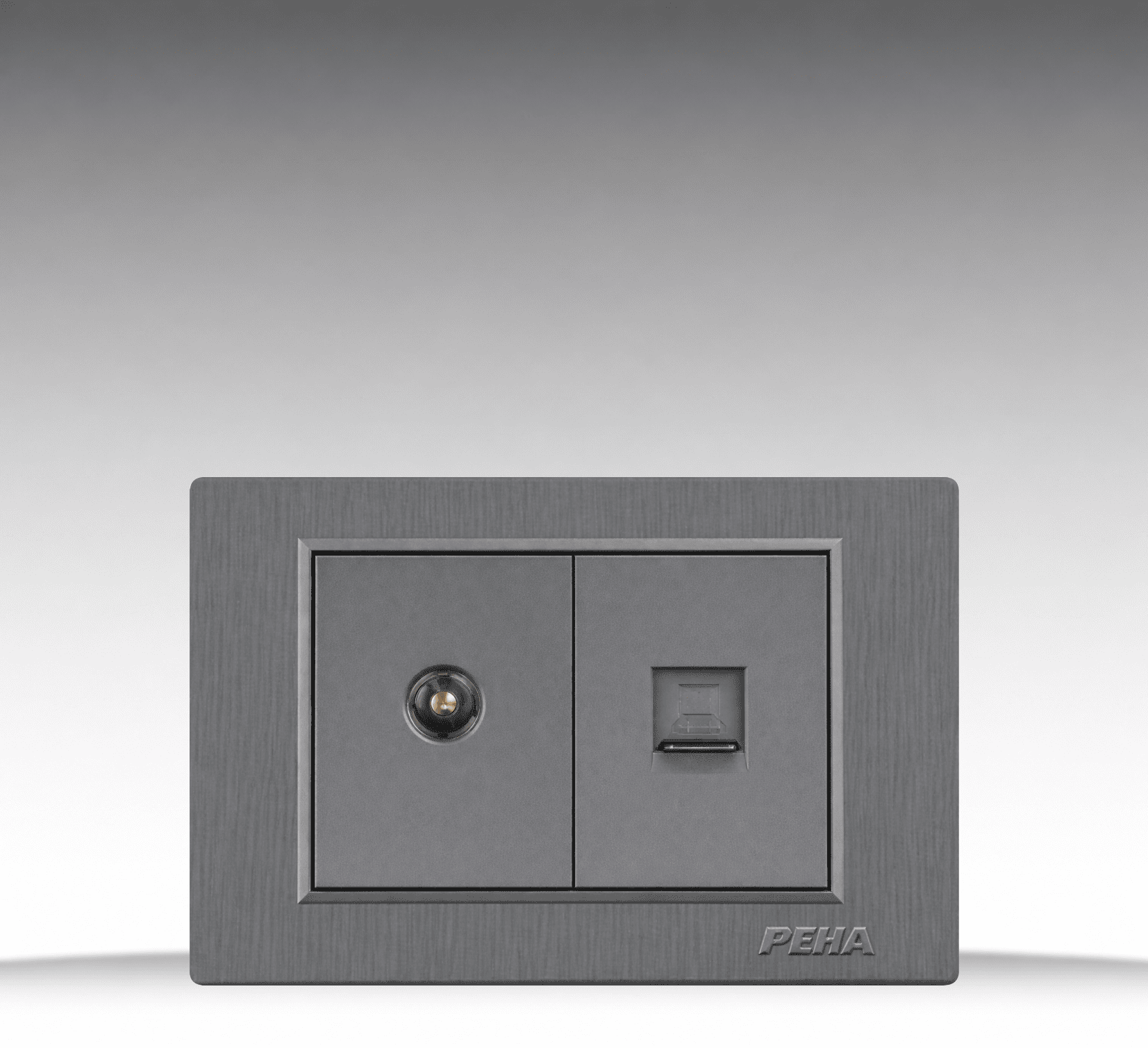 C5 Plastic Gray - Bộ ổ cắm Tivi + Internet Size M - Nhựa xước