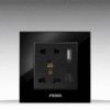 Aura Kombi Rahmen Glass Black - Bộ ổ cắm đa năng 5 chấu + USB/TYPE C