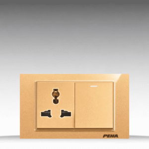 Aura Kantig Glass Gold - Bộ 1 công tắc + Ổ cắm đơn 3 chấu Size M - Kính cường lực cao cấp