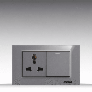 Aura Kantig Glass Gray - Bộ 1 công tắc + Ổ cắm đơn 3 chấu Size M - Kính cường lực cao cấp