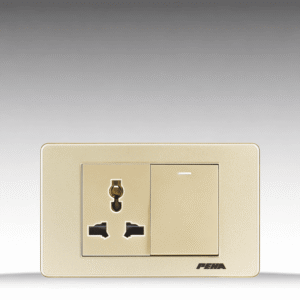 V10 Arcylic Gold - Bộ 1 công tắc + Ổ cắm đơn 3 chấu Size M - Nhựa dẻo, chống cháy