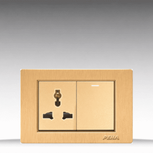 C5 Plastic Gold – Bộ 1 công tắc + Ổ cắm đơn 3 chấu Size M – Nhựa xước