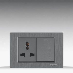 C5 Plastic Gray - Bộ 1 công tắc + Ổ cắm đơn 3 chấu Size M - Nhựa xước