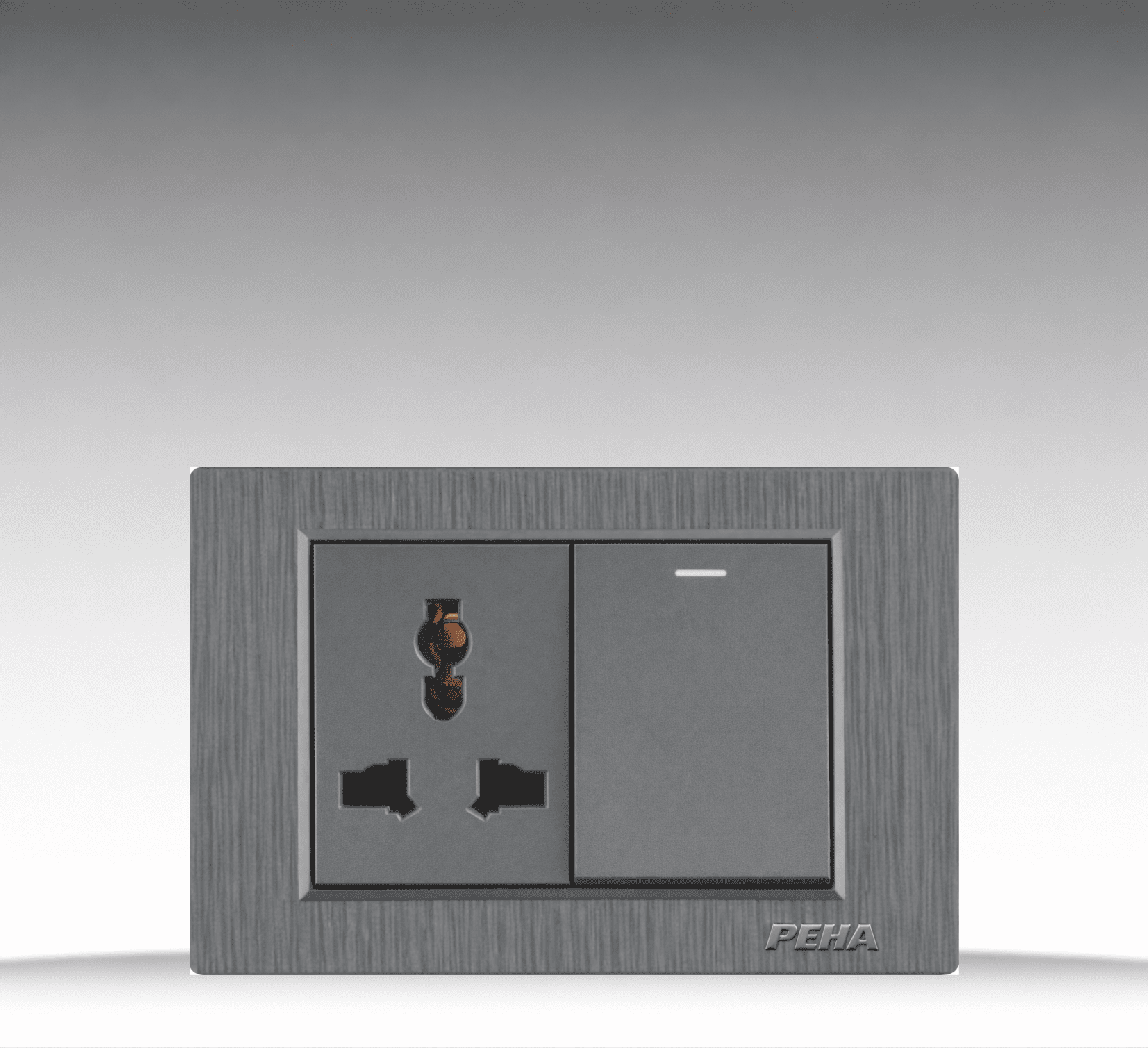 C5 Plastic Gray - Bộ 1 công tắc + Ổ cắm đơn 3 chấu Size M - Nhựa xước