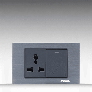 NOVA Aluminum Series - Bộ 1 công tắc + Ổ cắm đơn 3 chấu size M - Nhôm xước