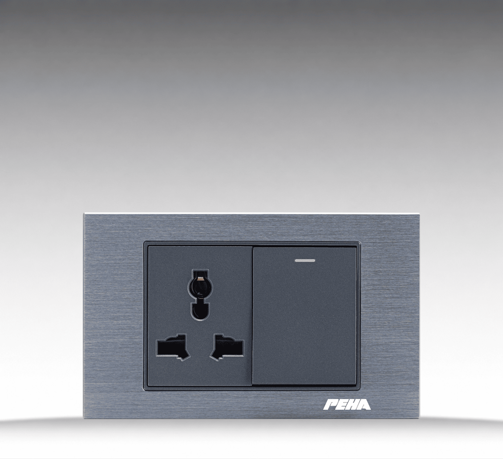 NOVA Aluminum Series - Bộ 1 công tắc + Ổ cắm đơn 3 chấu size M - Nhôm xước