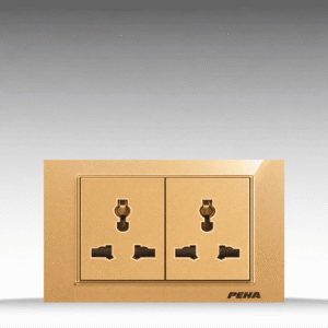 Aura Kantig Glass Gold - Bộ ổ cắm đôi 3 chấu Size M - Kính cường lực cao cấp