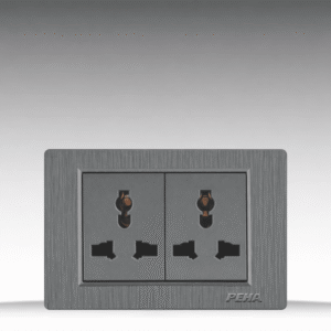 C5 Plastic Gray - Bộ 2 ổ cắm đơn 3 chấu Size M - Nhựa xước