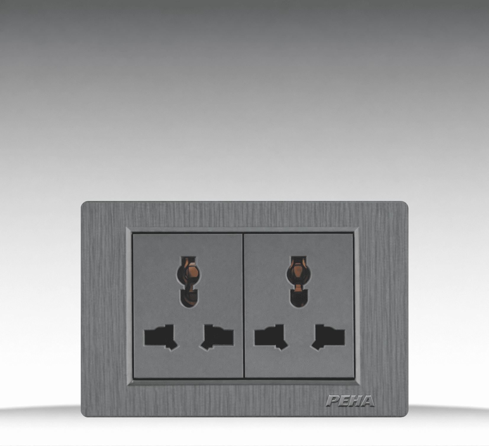 C5 Plastic Gray - Bộ 2 ổ cắm đơn 3 chấu Size M - Nhựa xước