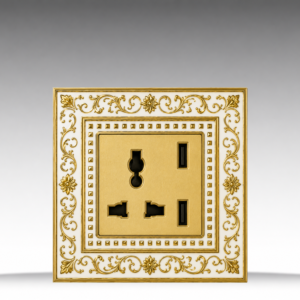 BADORA Gold Plated Swan - Bộ ổ cắm đơn 3 chấu + USB, hoa văn mạ vàng 24K