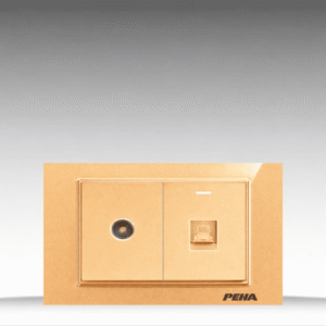 Aura Kantig Glass Gold - Bộ ổ cắm Tivi + Internet Size M - Kính cường lực cao cấp