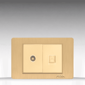 C5 Plastic Gold – Bộ ổ cắm Tivi + Internet Size M – Nhựa xước