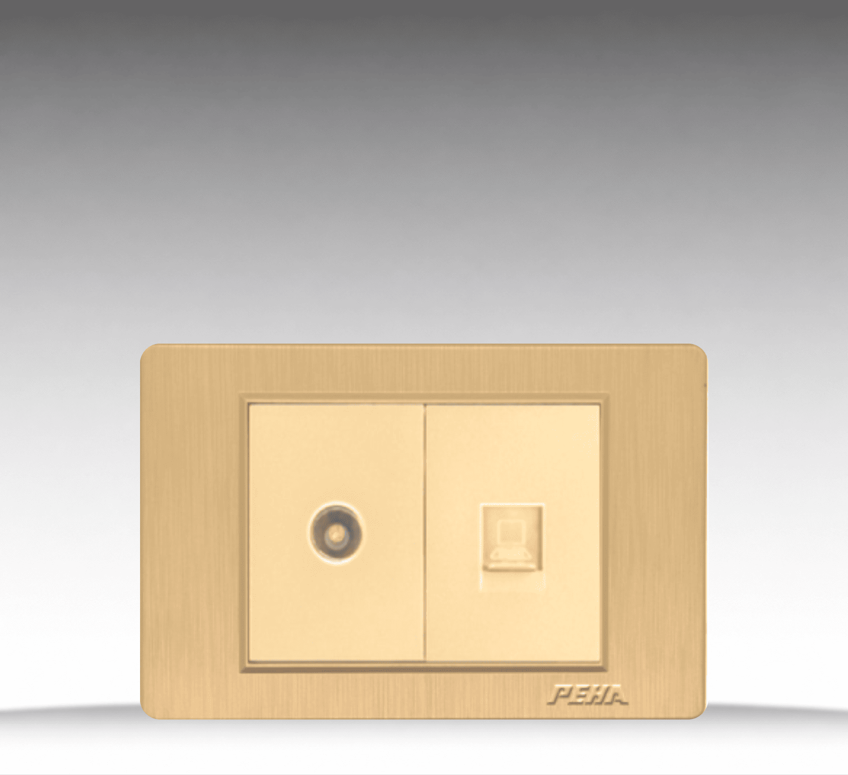 C5 Plastic Gold – Bộ ổ cắm Tivi + Internet Size M – Nhựa xước