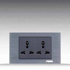 NOVA Aluminum Series - Bộ ổ cắm đôi 3 chấu size M - Nhôm xước
