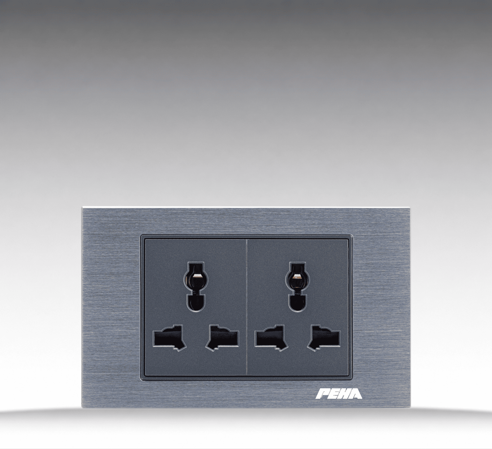 NOVA Aluminum Series - Bộ ổ cắm đôi 3 chấu size M - Nhôm xước