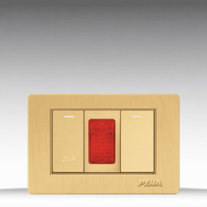 C5 Plastic Gold – Bộ 1 công tắc + CT 20A + Đèn báo Size S – Nhựa xước