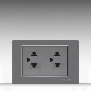 C5 Plastic Gray - Bộ ổ cắm đôi 3 chấu Size L - Nhựa xước