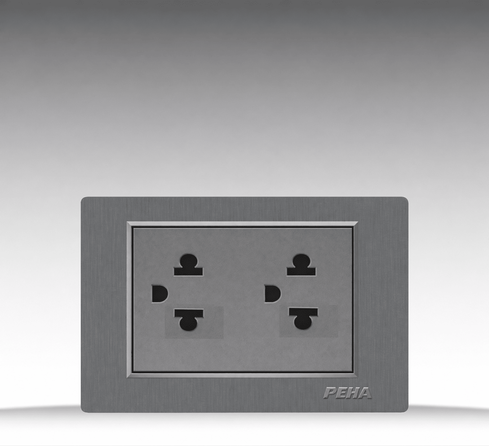 C5 Plastic Gray - Bộ ổ cắm đôi 3 chấu Size L - Nhựa xước