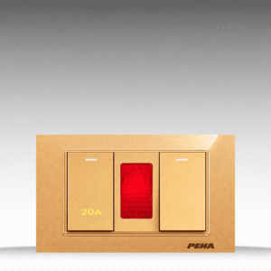 Aura Kantig Glass Gold - Bộ 1 công tắc + CT 20A + Đèn báo Size S - Kính cường lực cao cấp