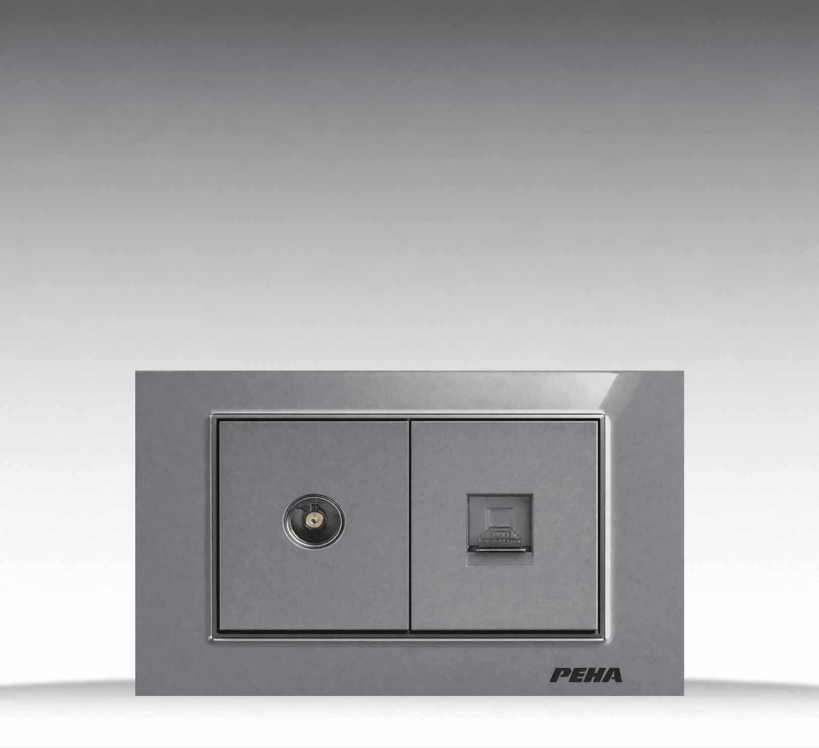 Aura Kantig Glass Gray - Bộ ổ cắm Tivi + Internet Size M - Kính cường lực cao cấp
